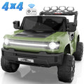 Farmdex 24V Ride on Toys with Remote Control, 2 XL Seater Electric Truck Car for Kids w/ 22'' Large Seat, 4WD/2WD Switchable, Powered Ride on Cars w/ Bluetooth, LED Lights, 3 Speeds, 4 x 200W, Green