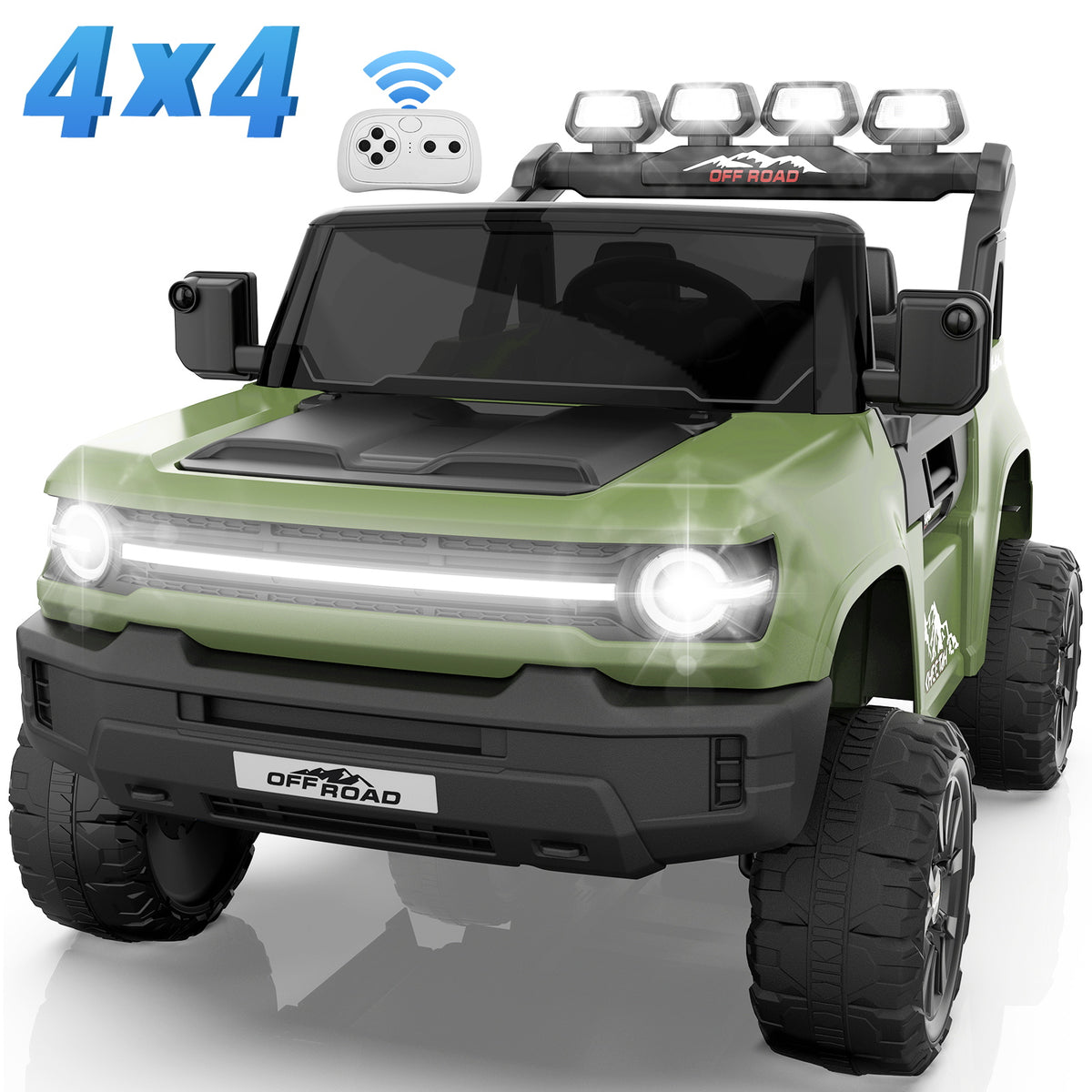 Farmdex 24V Ride on Toys with Remote Control, 2 XL Seater Electric Truck Car for Kids w/ 22'' Large Seat, 4WD/2WD Switchable, Powered Ride on Cars w/ Bluetooth, LED Lights, 3 Speeds, 4 x 200W, Green