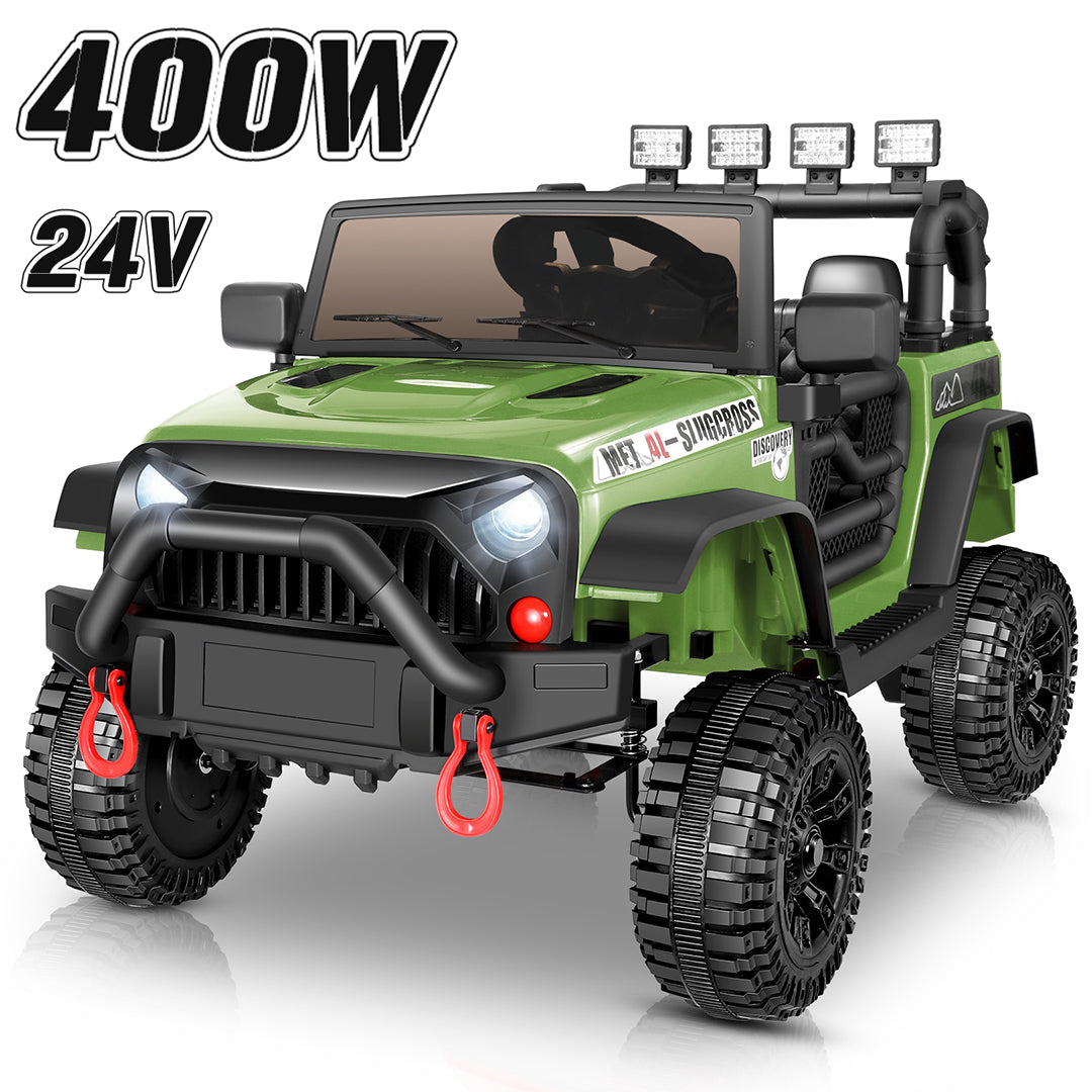 Farmdex 24 Volt Ride on Toys with Remote Control & Light Switch, 400W Ride on Cars Ride on Truck Car, Electric Car for Kids w/ Bluetooth, Music, Adjustable Seat Belts, Spring Suspension, 4 MPH, Green