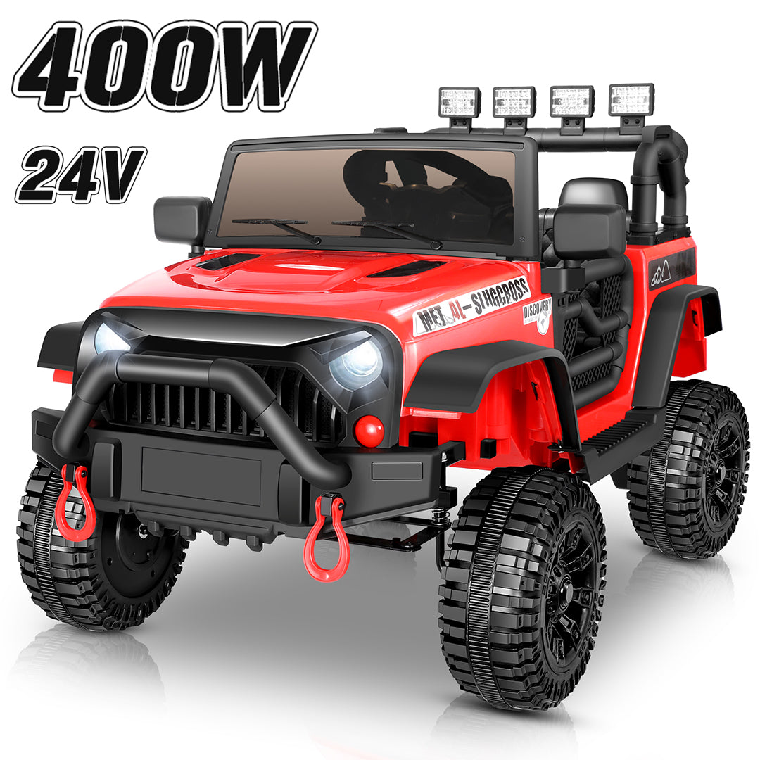 Farmdex 24 Volt Ride on Toys with Remote Control & Light Switch, 400W Ride on Cars Ride on Truck Car, Electric Car for Kids w/ Bluetooth, Music, Adjustable Seat Belts, Spring Suspension, 4 MPH, Red
