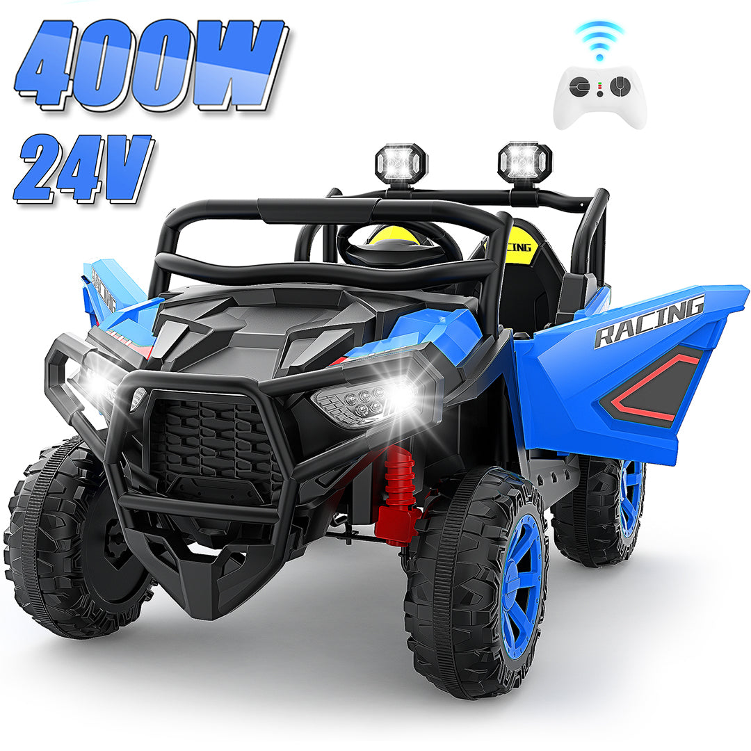 Farmdex 24 Volt 2 Seater Ride on Toys with Remote Control, 400W Powered Ride on Cars 7AH Electric Car w/ Bluetooth, Dashboard, Max Speed 4.4 MPH, Aged 3-8, Spring Suspension, Blue