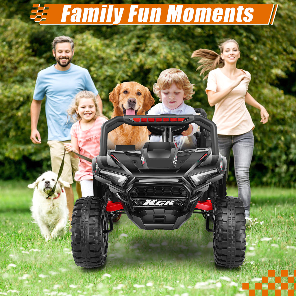 Farmdex 24V Ride on UTV Car for Kids, 5MPH 7AH 2 Seater Electric Powered w/ Remote Control, Bluetooth, LED Lights, Black