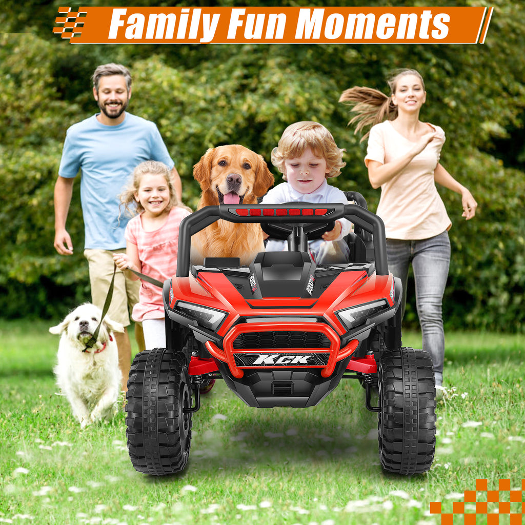 Farmdex 24V Ride on UTV Car for Kids, 5MPH 7AH 2 Seater Electric Powered w/ Remote Control, Bluetooth, LED Lights, Red