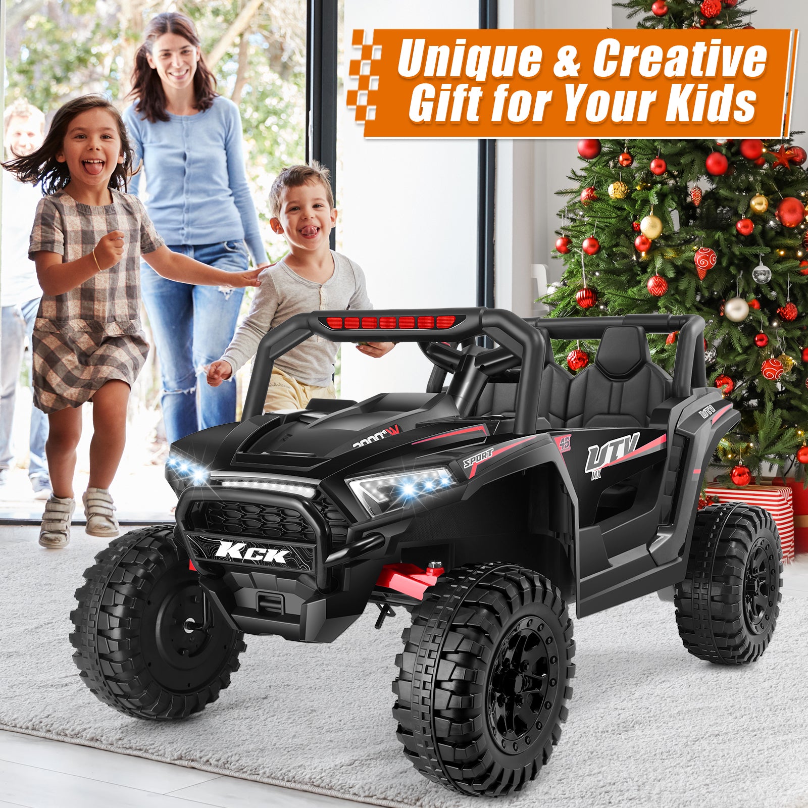 Farmdex 24V Ride on UTV Car for Kids, 5MPH 7AH 2 Seater Electric Powered w/ Remote Control, Bluetooth, LED Lights, Black