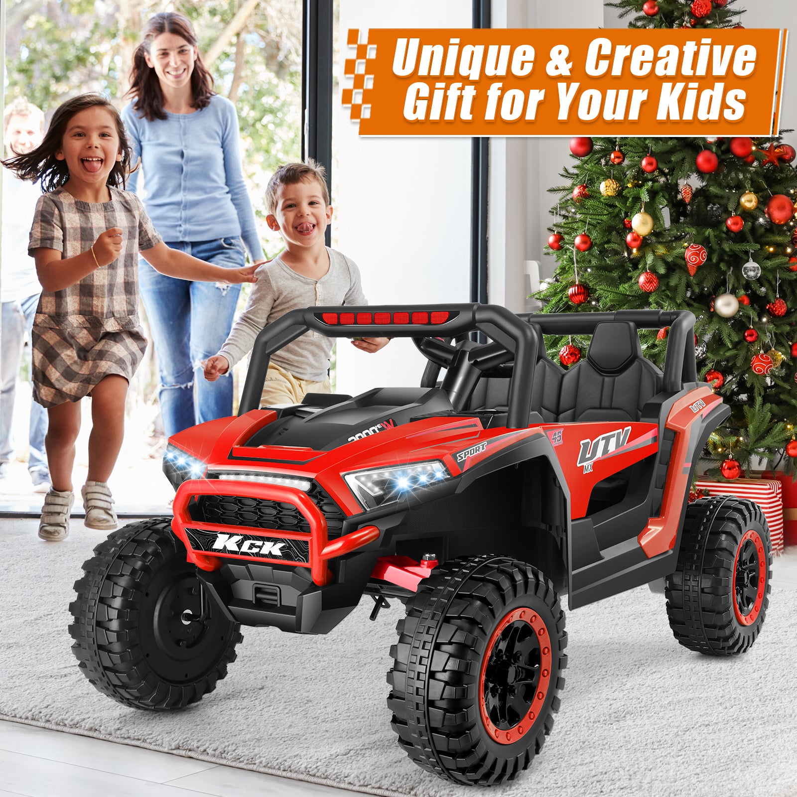 Farmdex 24V Ride on UTV Car for Kids, 5MPH 7AH 2 Seater Electric Powered w/ Remote Control, Bluetooth, LED Lights, Red