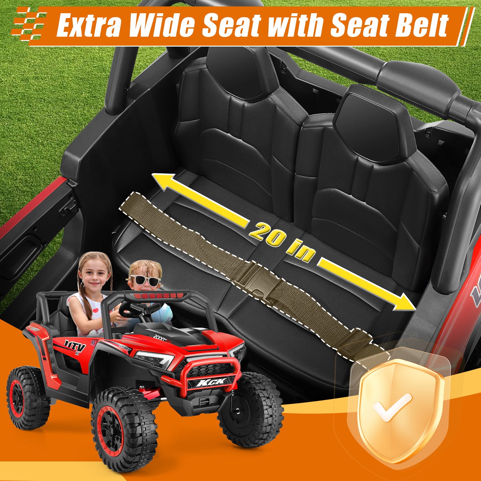 Farmdex 24V Ride on UTV Car for Kids, 5MPH 7AH 2 Seater Electric Powered w/ Remote Control, Bluetooth, LED Lights, Red