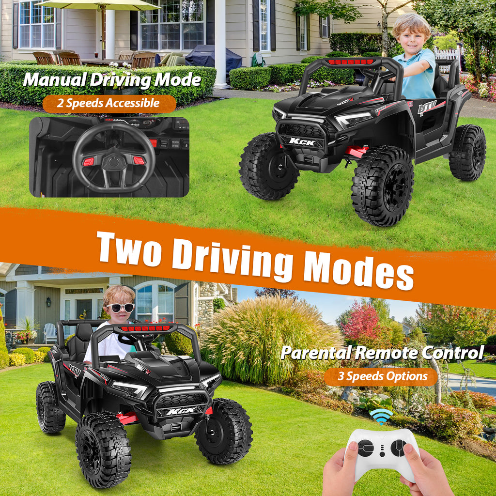 Farmdex 24V Ride on UTV Car for Kids, 5MPH 7AH 2 Seater Electric Powered w/ Remote Control, Bluetooth, LED Lights, Black