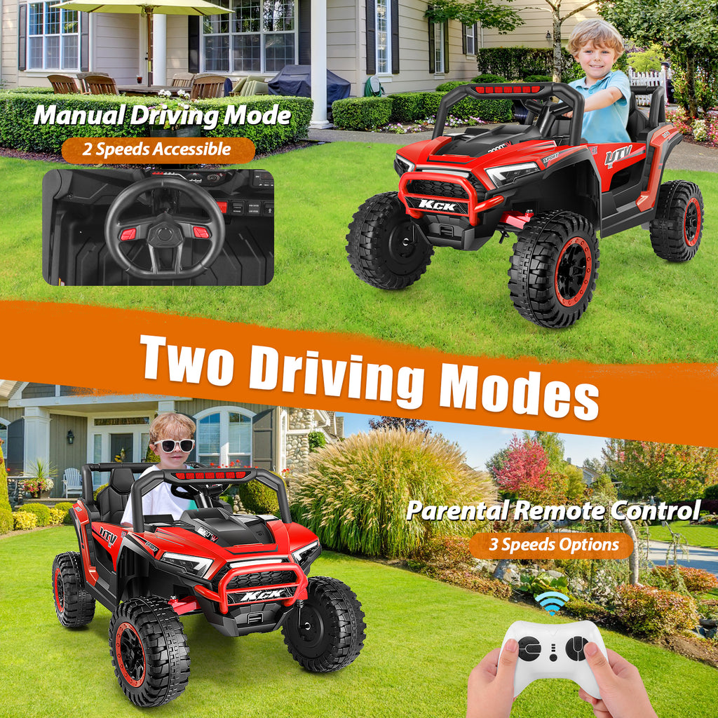 Farmdex 24V Ride on UTV Car for Kids, 5MPH 7AH 2 Seater Electric Powered w/ Remote Control, Bluetooth, LED Lights, Red