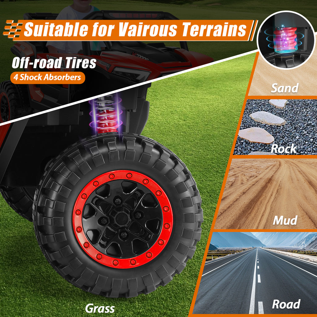 Farmdex 24V Ride on UTV Car for Kids, 5MPH 7AH 2 Seater Electric Powered w/ Remote Control, Bluetooth, LED Lights, Red