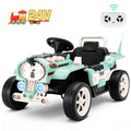 Farmdex 24 Volt Ride on Toys, Ride On Train Car for Toddlers with Parent Remote Control, Electric Car for Kids Aged 2-6, Spring Suspension, MP3, LED Lights, Bluetooth, Green