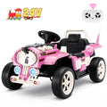 Farmdex 24 Volt Ride on Toys, Ride On Train Car for Toddlers with Parent Remote Control, Electric Car for Kids Aged 2-6, Spring Suspension, MP3, LED Lights, Bluetooth, Pink