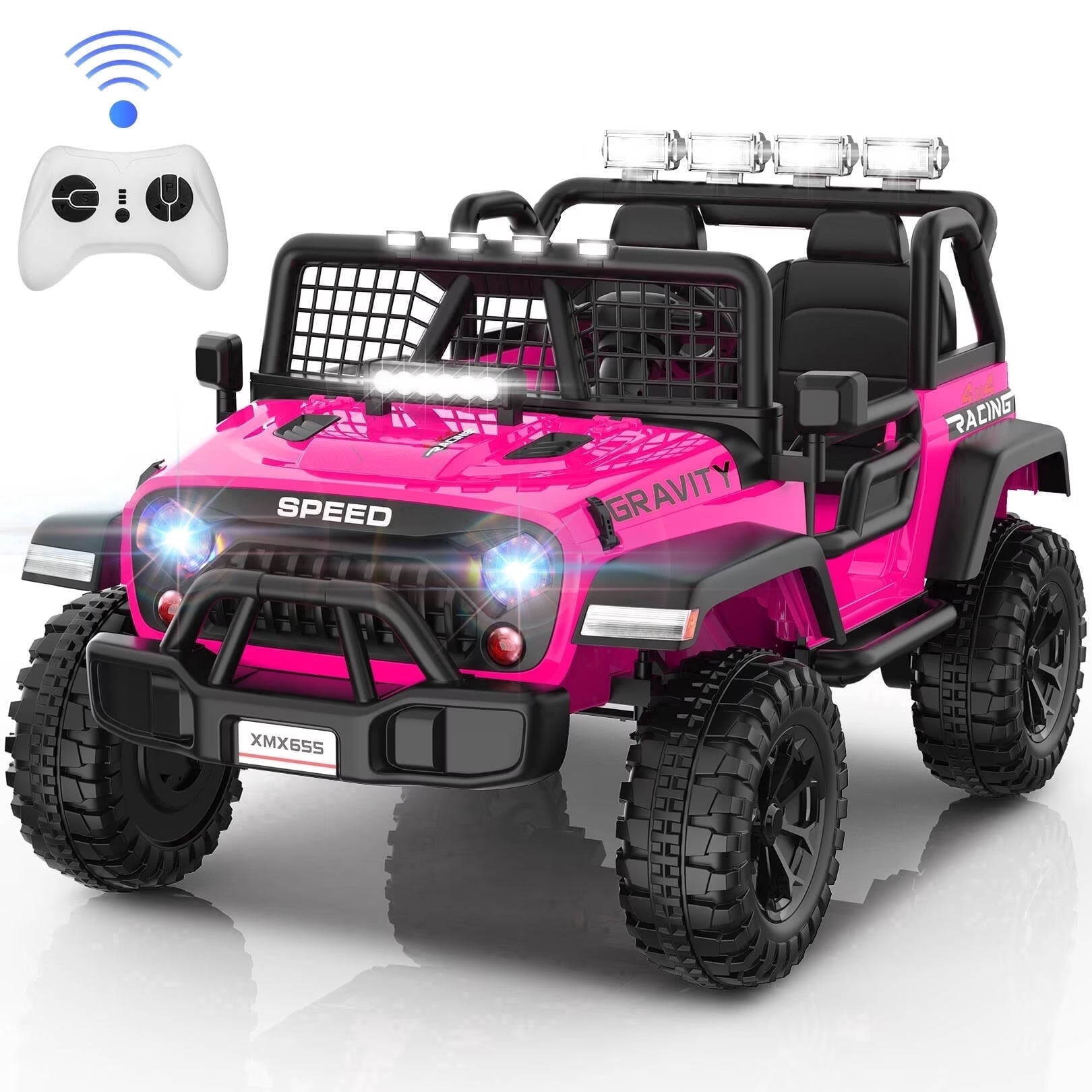 24V 2 Seater Electric Truck Car for Kids, Big Kids Cars To Drive Remote Control, Colorful Led Lights, 3 Speed, Bluetooth Music, Spring Suspension, Farmdex Ride On Toys Gift for Boys & Girls - Pink
