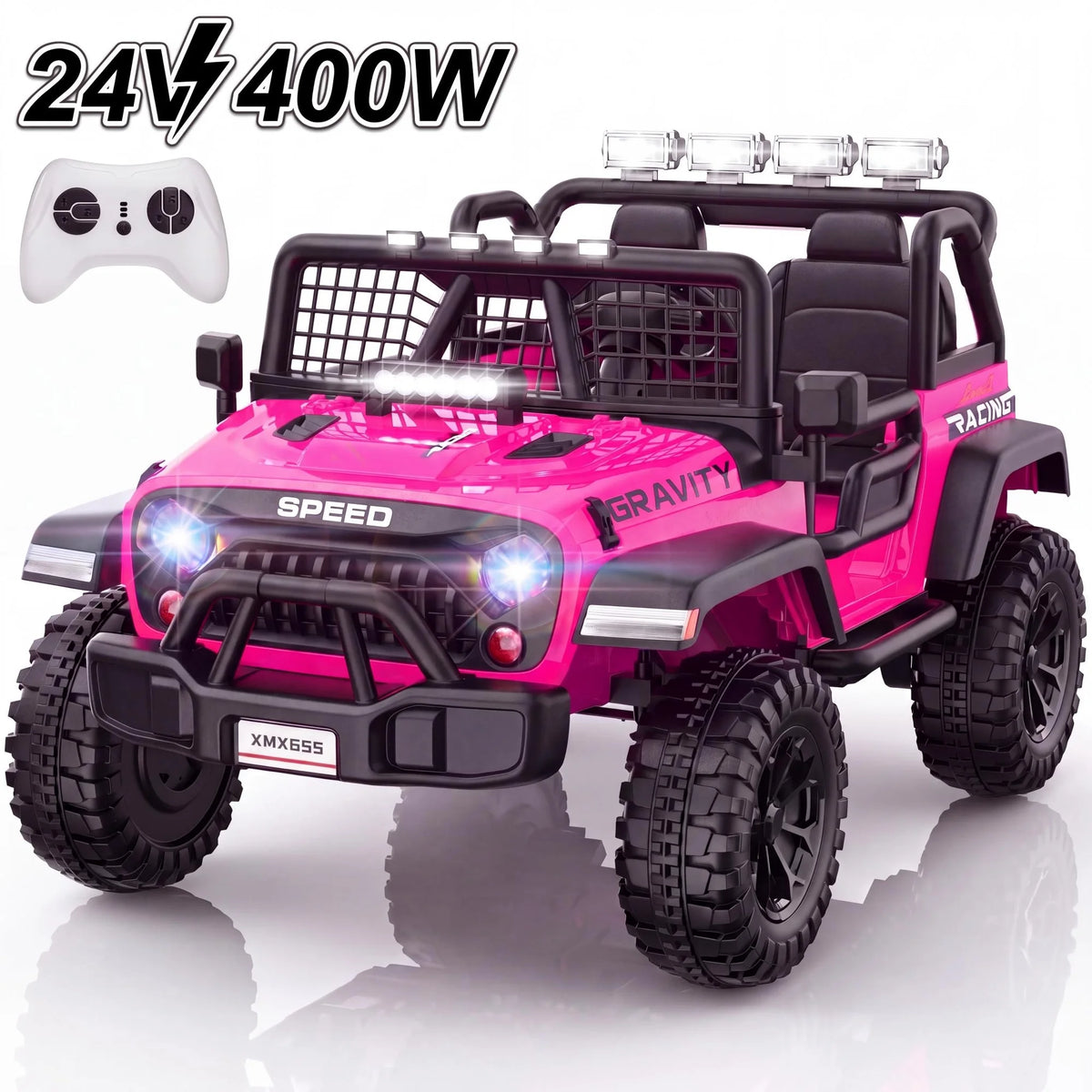 24V 2 Seater Electric Truck Car for Kids, Big Kids Cars To Drive Remote Control, Colorful Led Lights, 3 Speed, Bluetooth Music, Spring Suspension, Farmdex Ride On Toys Gift for Boys & Girls - Pink
