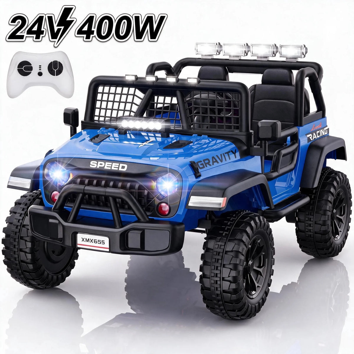 24V 2 Seater Electric Truck Car for Kids, Big Kids Cars To Drive Remote Control, Colorful Led Lights, 3 Speed, Bluetooth Music, Spring Suspension, Farmdex Ride On Toys Gift for Boys & Girls - Blue