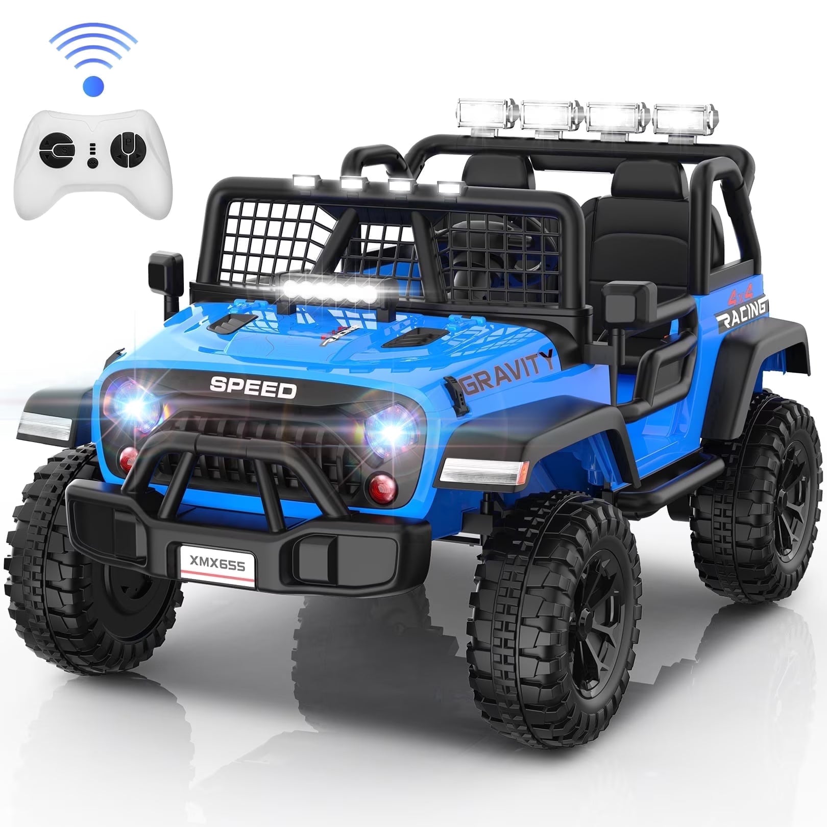 24V 2 Seater Electric Truck Car for Kids, Big Kids Cars To Drive Remote Control, Colorful Led Lights, 3 Speed, Bluetooth Music, Spring Suspension, Farmdex Ride On Toys Gift for Boys & Girls - Blue
