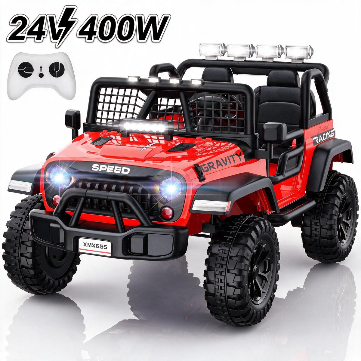 24V 2 Seater Electric Truck Car for Kids, Big Kids Cars To Drive Remote Control, Colorful Led Lights, 3 Speed, Bluetooth Music, Spring Suspension, Farmdex Ride On Toys Gift for Boys & Girls - Red